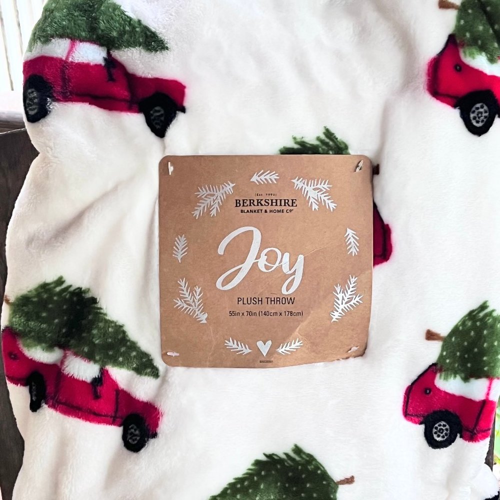 Berkshire Christmas Red Truck Tree Velvet Plush Throw Blanket 55" X 70"